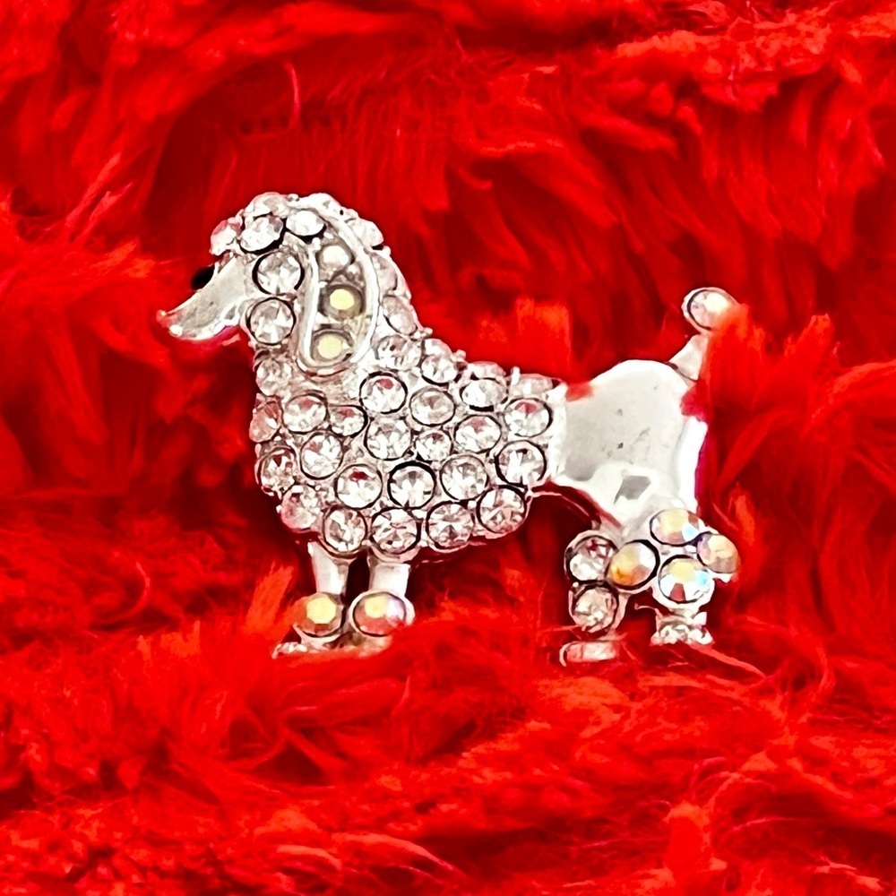 NWOT - Elegant Silver Poodle Brooch with Crystal Accents
